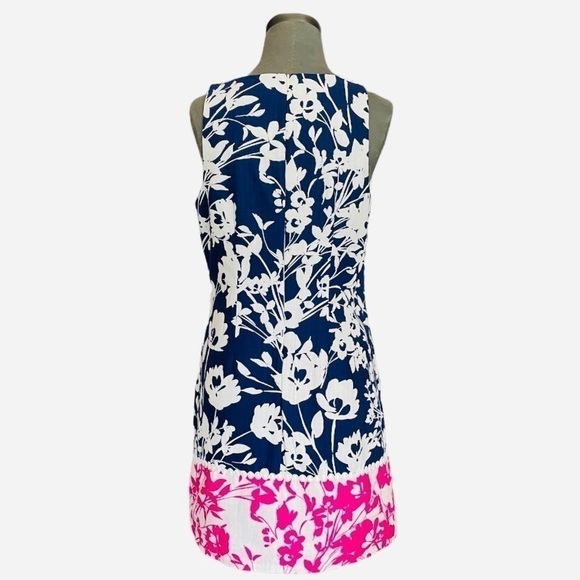 Women’s Dress Eliza J Navy Pink Lace Trim Stretch Cotton A-Line Dress Midi Dress - Picture 6 of 8